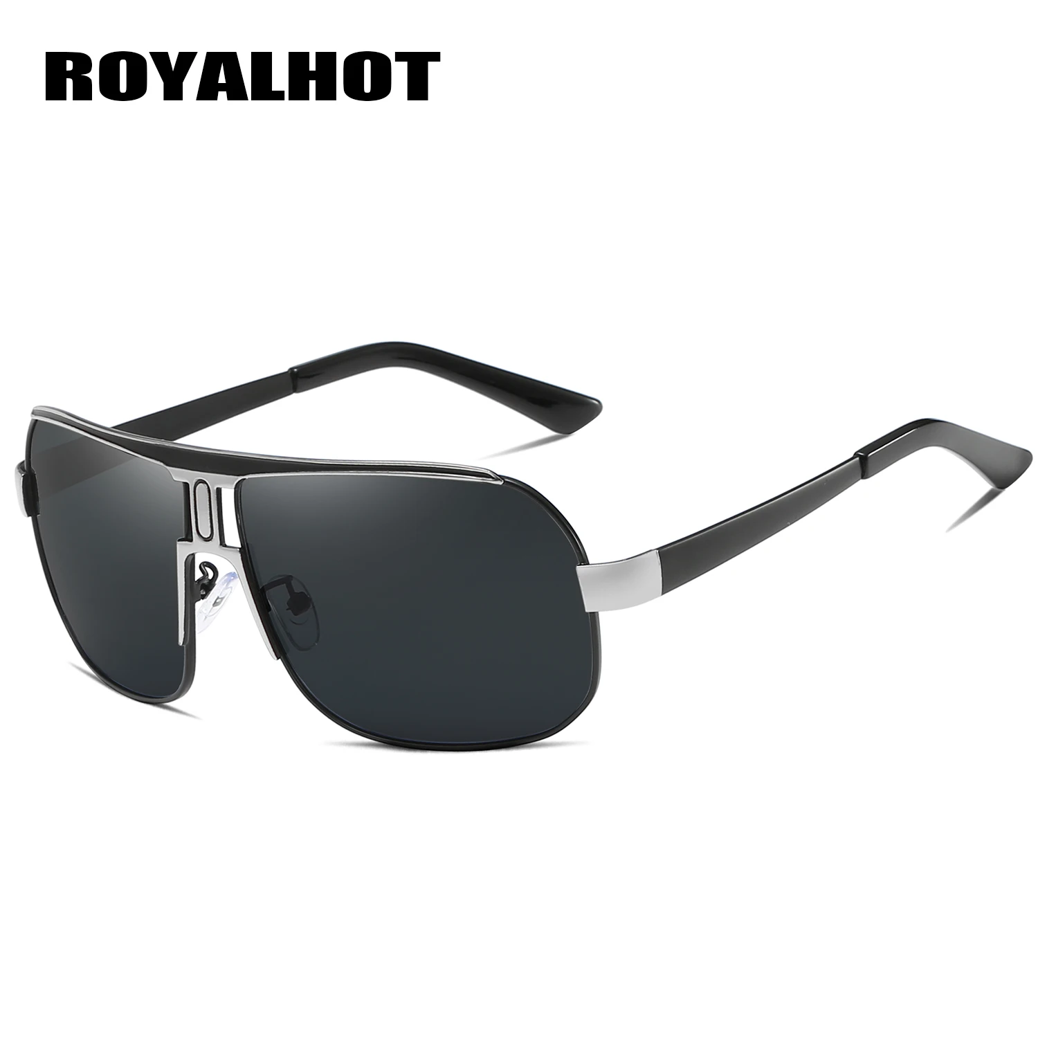 RoyalHot, мужские, женские, поляризационные, сплав, квадратная оправа, негабаритная оправа, солнцезащитные очки для вождения, солнцезащитные очки, очки, Oculos masculino, мужские, 60041 - Цвет линз: black