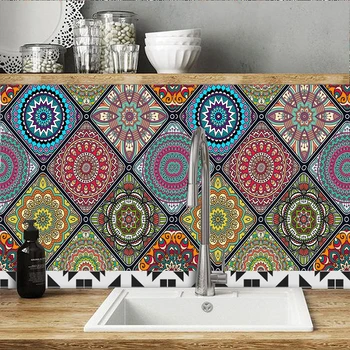 

Waterproof Moroccan Tiles Wall Sticker Kitchen Bathroom Decor Waterproof PVC Wall Stickers Waist Line DIY customed 10/15/20cm/30