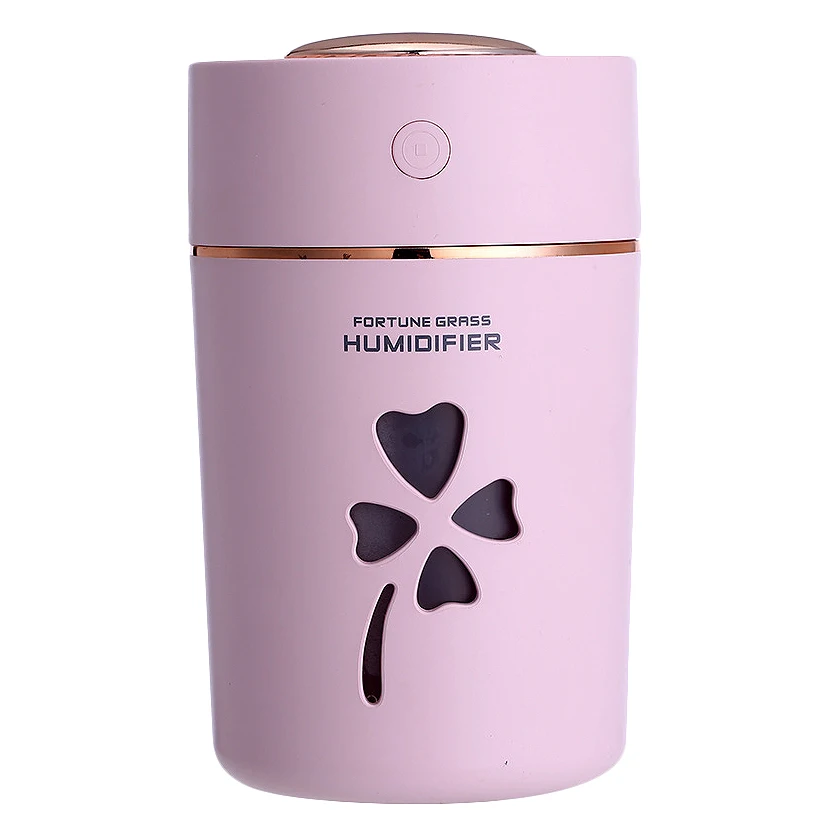 Pink 280ML Бытовая автомобильный очиститель воздуха, тисненным изображением травы удачи и арома-диффузор USB мини увлажнитель воздуха Красочный светодиодный ночной Светильник - Цвет: Pink