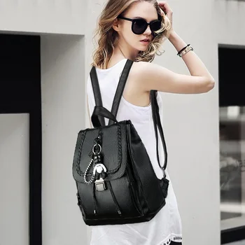 

High Grade Backpack Women Pu Soft Leather Fashion Backpack Large Capacity Travel Bag