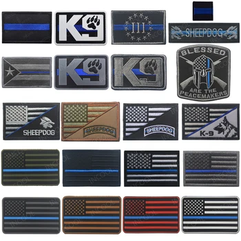 

American Flag Thin Blue Line Embrodiered Patches 3D PVC Army Military Morale Patches Tactical Rubber Embroidery Badges US Flags