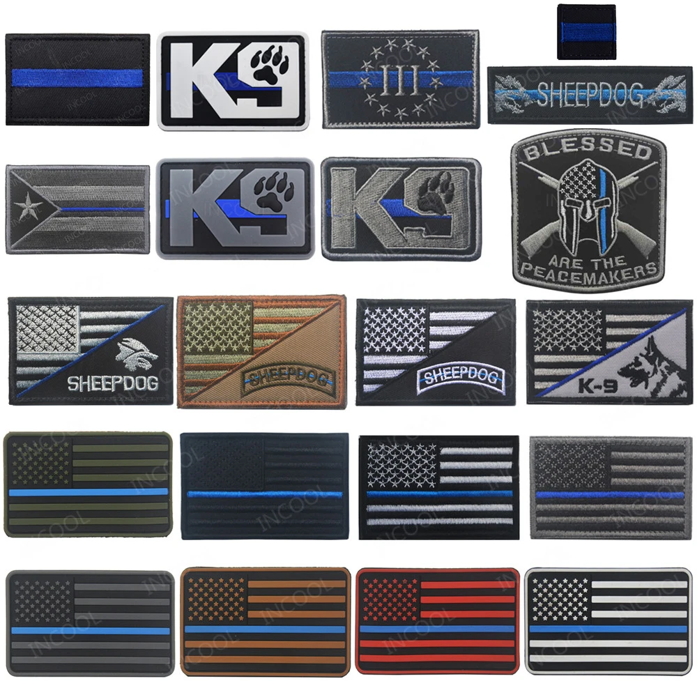 American Flag Thin Blue Line Embrodiered Patches 3D PVC Army Military Tactical Rubber Embroidery Badges US Flags | Дом и сад