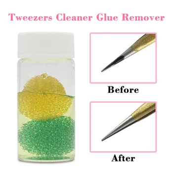 

20g Professional Eyelash Extension Tweezers Cleaning Tools with Glue Remover Liquid and Sponge Ball Eyelashes Tweezers Cleaner