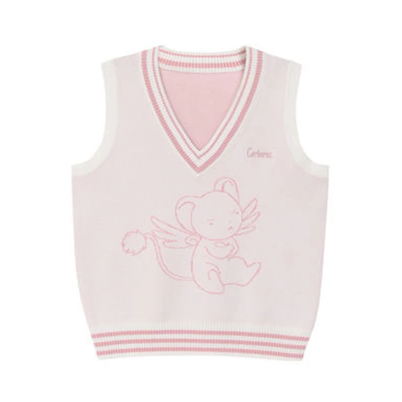 Japanese JK Sweater Vest Women Solid Color Cute Cosplay Pullover Girl School Elephant Little Animal Pink | Тематическая одежда и