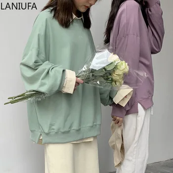 

2019 Pullovers Autumn Winter Top Women O-Neck Sweatshirt Female Hedging Loose Pullover Casual Solid Women Sweatshirt Y932