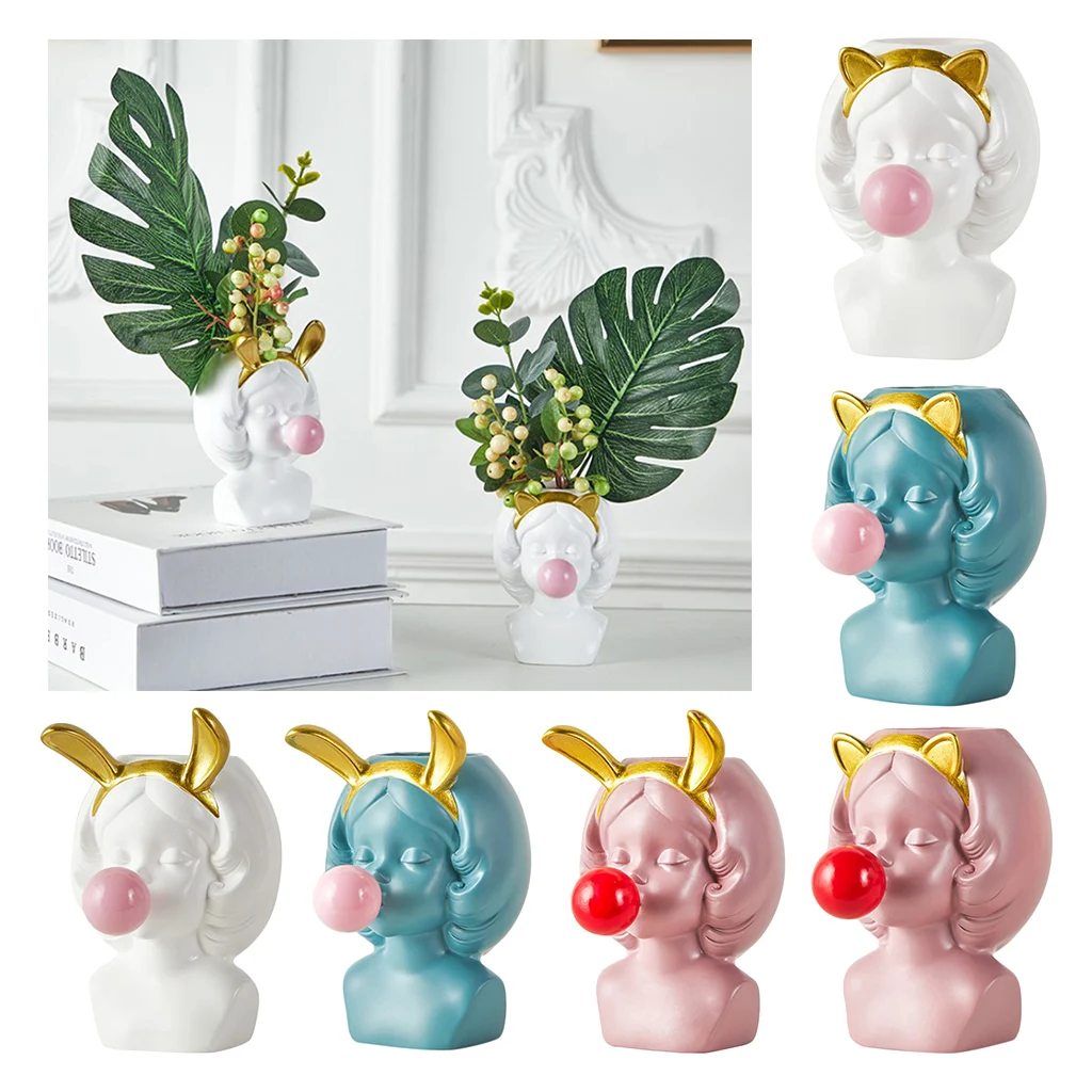 Cute Girl Blowing Bubbles Succulent Planters Vinyl Flower Pot for Home Tabletop Decor, Various Styles Available