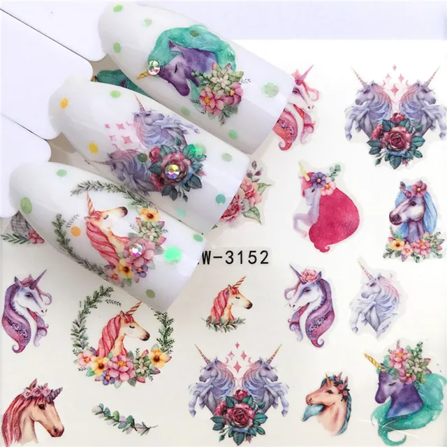 Nails Stickers Maple Leaf Seahorse Nail Sticker Pattern Transfer Nails Series Watermark Nail Decals Flowers Butterflies Color YZW-3152