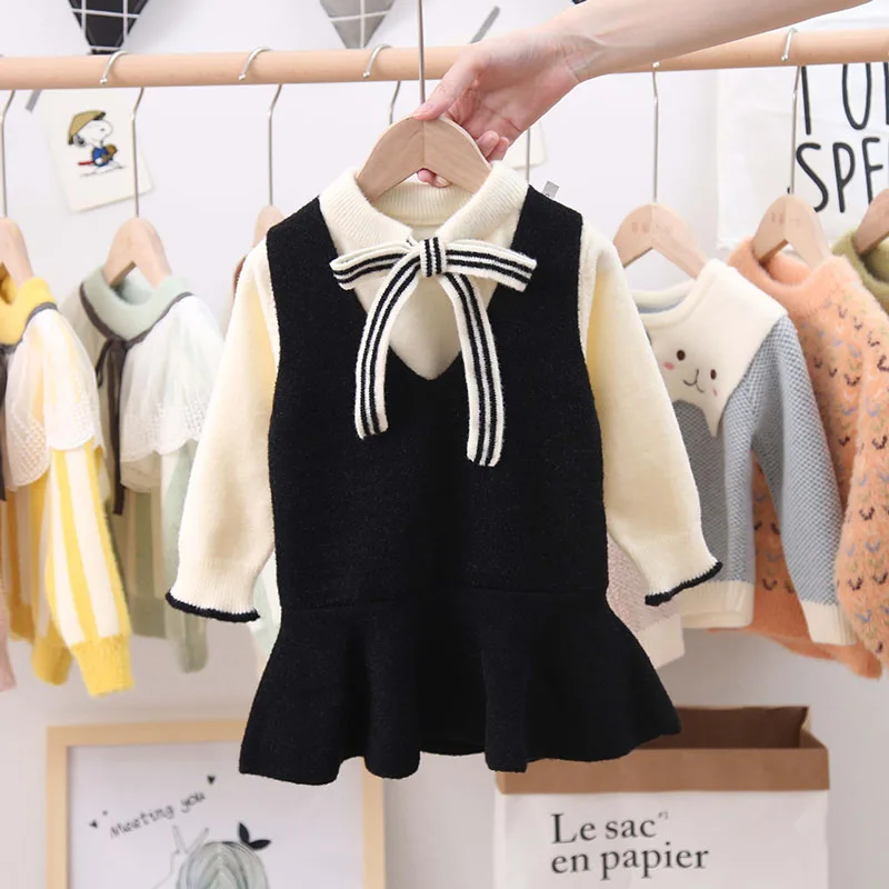 AH132 Black Menoea Girls Dress Autumn Korean New girls Dress Set kids dresses for Girl Dress Princess Cotton Long Sleeve Children Dresses - Цвет: AH132 Black