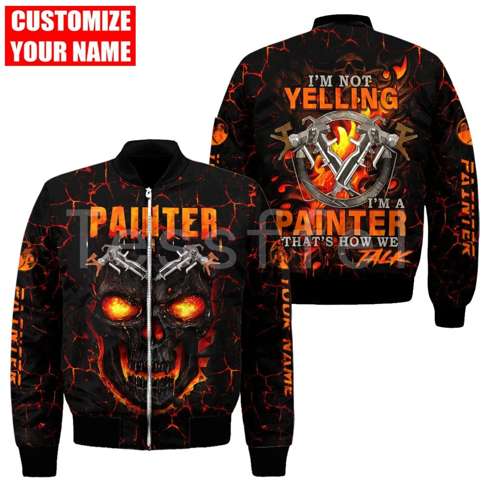 Tessffel Painter Worker 3D Printed 2022 New Fashion Bomber Jacket Winter Thick Men Zipper Oversize Casual Flight Coat Style-P34