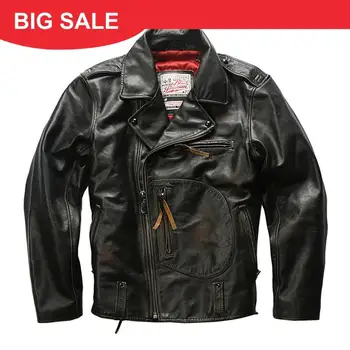 

2020 Vintage Brown Men American Style Motorcycle Leather Jacket Large Size 6XL Genuine Cowhide Winter Slim Fit Biker's Coat