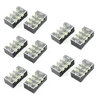 

10 Pcs Dual Row 3P Covered Screw Terminal Block Strip Black 600V 25A