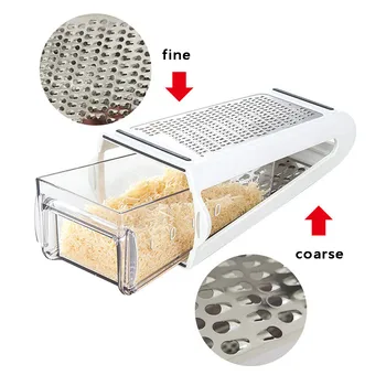 

2 Sided Blades Cheese Vegetables Grater Carrot Cucumber Slicer Cutter Box Container Kitchenware Stainless Case Kitchen Tools#30