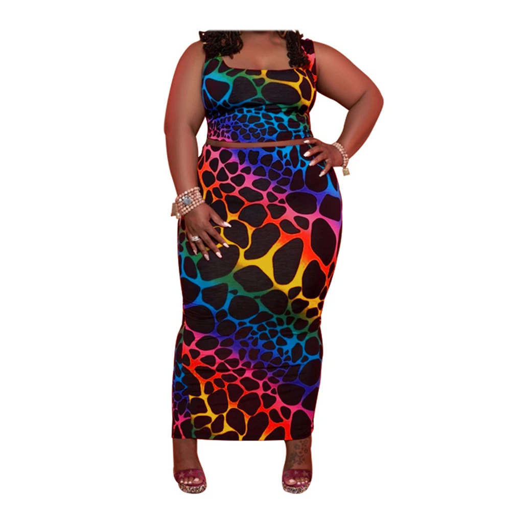 Plus Size 5xl Women Clothing 2 Piece Set Long Skirts Sets Bodycon Vest