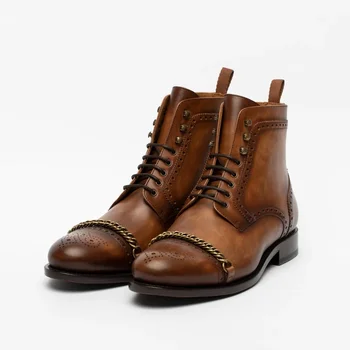 

Fashion Men Shoes Top Quality Vintage PU Leather Plaid Boots Lace Up Mens Boots Casual Zapatos De Hombre F546