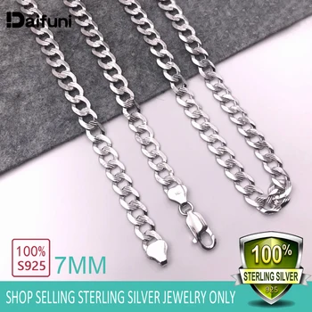 

100% Real S925 Sterling Silver Men Necklace 7MM Width Mens Sideways Curb Cuban Necklace Fashion Figaro Chain Accessories Gift