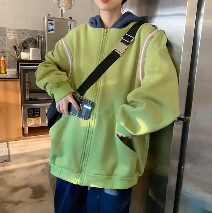 Корейский осенний и зимний Harajuku bf ветер с капюшоном толстый плюс бархат свободный свитер для женщин