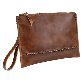 

Vintage Crazy Horse Leather Men Envelope Clutch Bags Business Men Clutch Bags Large Capacity Bag