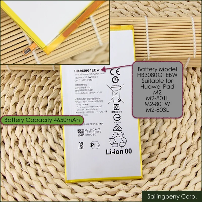 

Original battery suitable for Huawei PAD M2 M2-801L M2-801W M2-803L with battery model HB3080G1EBW