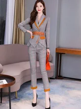  fall outfits women Casual Women's Suit Two Piece Set Spring Elegant Ladies Plaid Blazer Jackets Business and Pencil Pants Suits 