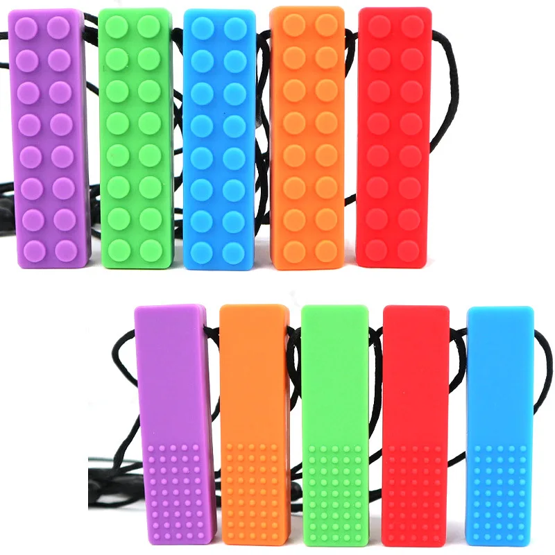 

2019 Rushed 2pcs Sensory Chew Necklace Brick Chewy Kids Silicone Biting Pencil Topper Teether Toy, For Children With Autism