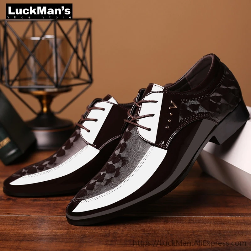 LuckMan/итальянские туфли-оксфорды для мужчин; Дизайнерские мужские черные туфли из лакированной кожи; Мужские модельные туфли с острым носком; коллекция года; классические туфли
