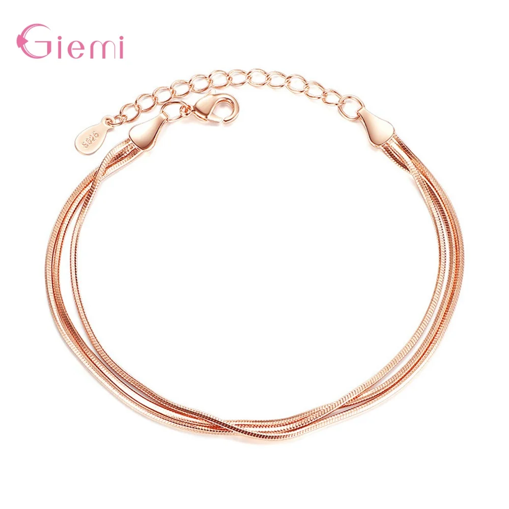 Rose Gold Романтические женские ювелирные изделия, 925 пробы, серебряные, Роскошные, розовое золото, цепочка в виде змеи, трендовые браслеты для женщин, девушек, жены, браслет, хорошие подарки - Окраска металла: Rose Gold