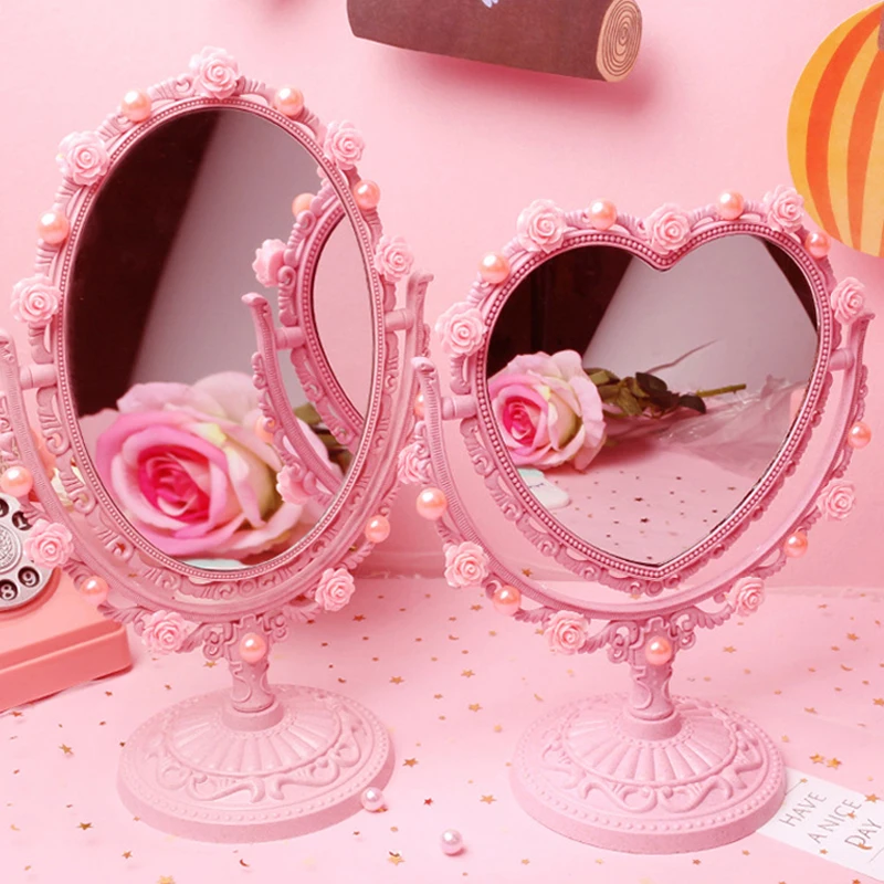 Newest Desktop Love Princess Double-Sided Makeup Mirror Heart-Shaped Handmade DIY Magnifier For Dressing Table Hot Vanity Mirror silicone keychain moulds pendant molds small heart shaped diy handmade gadget k3nd