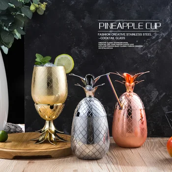 

Hot Creative Stainless Steel Pineapple Shaped Cocktail Glass Fishtail Design Martini Juice Cup 500ML Exquisite Barware Wine Glas