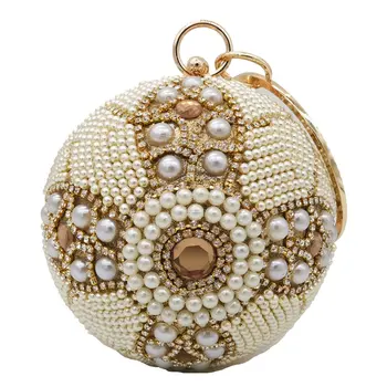 

Double Flower Round Women Beaded Evening Bags and Clutches Bridal Wedding Handbags Party Crystal Clutch Purse