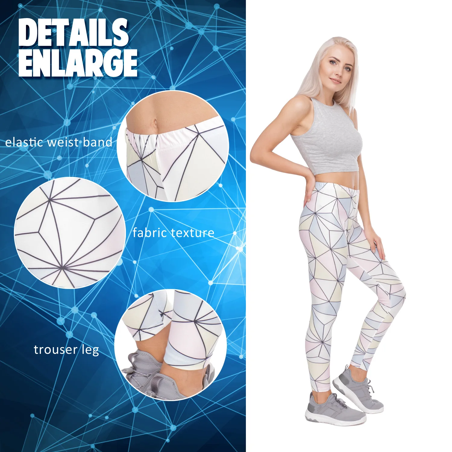 Geometric plaid European and American printed nine minute pants high-waisted sport large size leggings for women