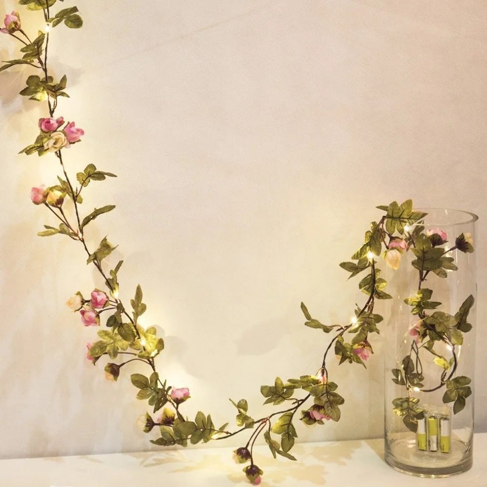 

2.2M little rose flower battery Copper wire LED fairy string lights for christmas Lit Garland wedding decoration party event