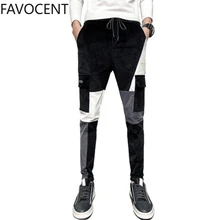 Зимние брюки, сшитые контрастные комбинезоны различных цветов, толстые вельветовые повседневные штаны, мужские корейские трендовые брюки-карго в стиле панк