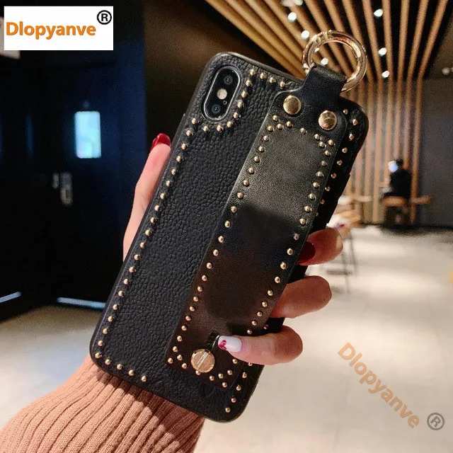Модный Портативный кожаный чехол для телефона samsung S10 S10Plus S10E S9 S9Plus, защитный чехол на запястье для девочек, подарок - Цвет: Black