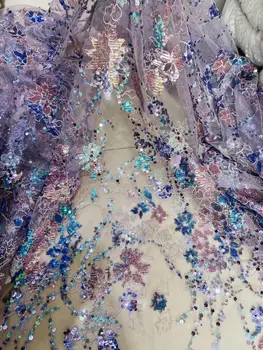 

Modern design French net lace fabric African multi sequins lace cowedding lace beaded tulle lace fabric for braide wedding dress