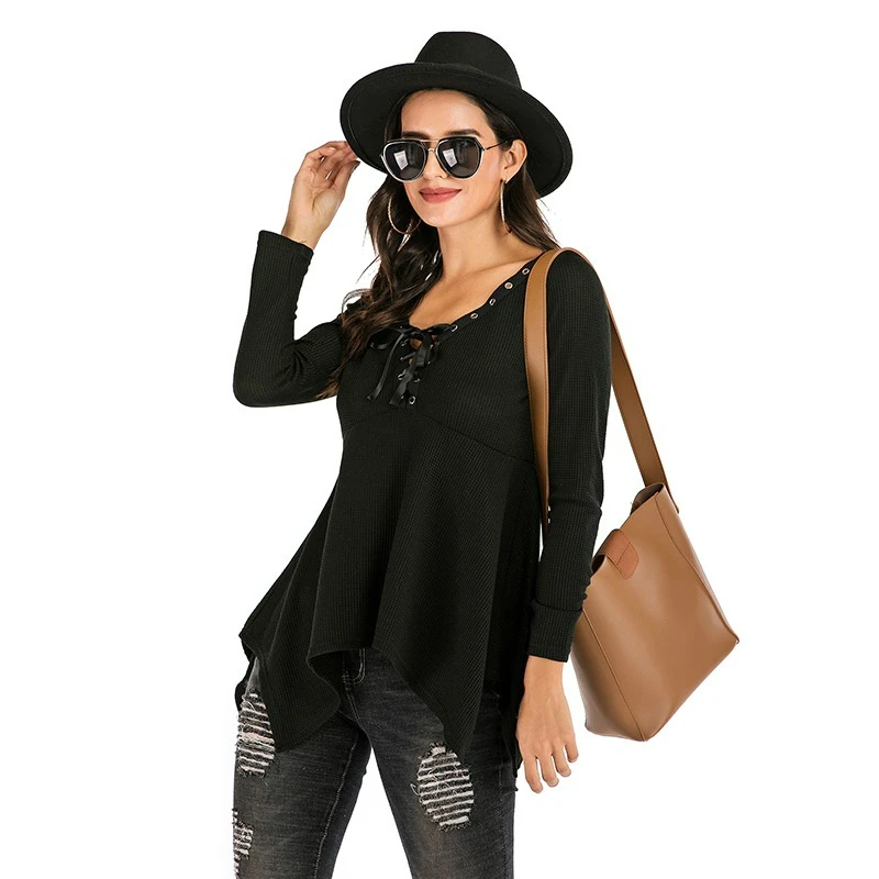 

2020 Fashion Summer Women's Clothing V Collar Loose Sweater Leisure Solid Color Thin Section T Shirt Women Female Factory