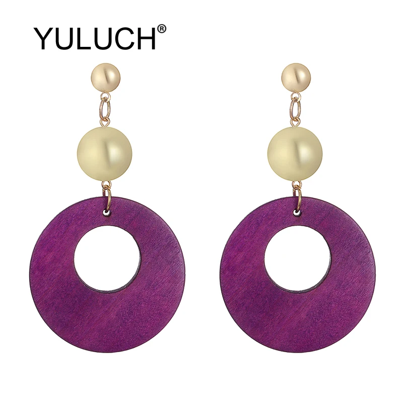 YULUCH Pop женские фиолетовые черные синие круглые полые деревянные длинные