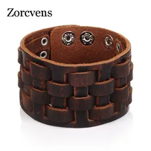 ZORCVENS браслеты ручной работы из натуральной кожи брендовые модные коричневые панк широкие манжеты браслеты и браслет для женщин мужские ювелирные изделия