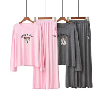 

2019 Autumn Winter New Women Pajamas Set Japanese Solid Color Cute Puppy Long-sleeved Round Neck Homewear Female Pyjamas