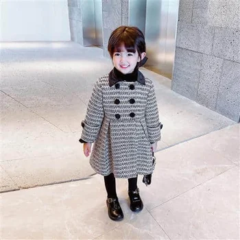 

Girls' autumn and winter clothes new thick plaid woolen children's coat baby foreign style mid-length woolen coat