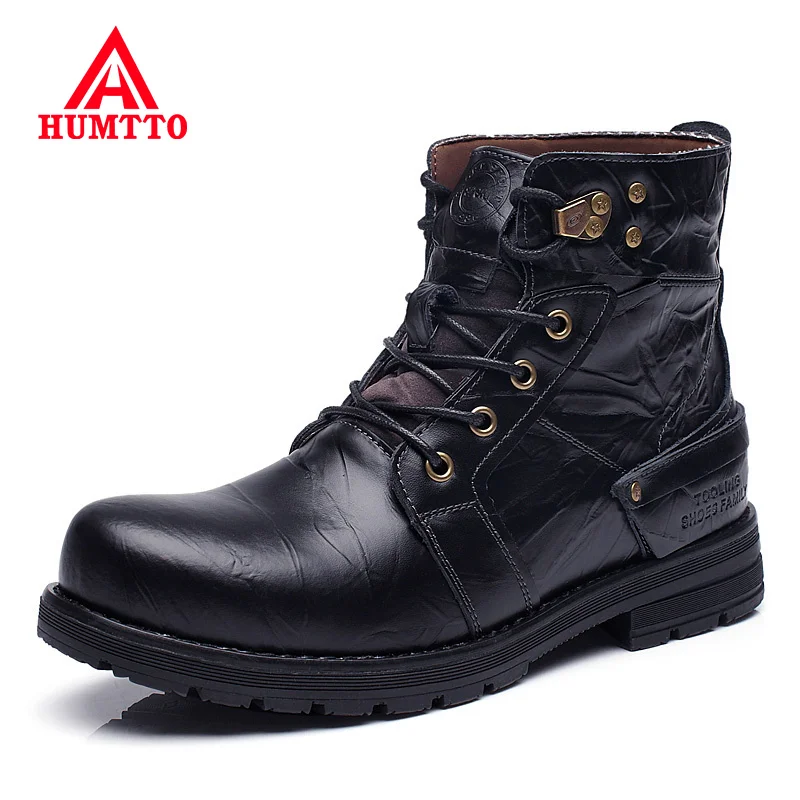 

Winter Mens Cowhide Genuine Leather Boots Men Military Combat Boots Gothic Skull Punk Motorcycle Martin Boots Work Safety Shoes