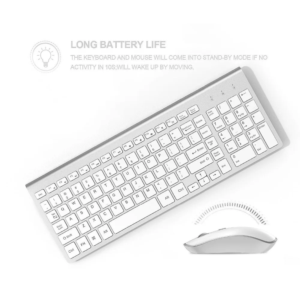 2.4g teclado sem fio e mouse combo orsolya compacto completo tamanho fino teclado e 2400dpi rato óptico de baixo nível de ruído