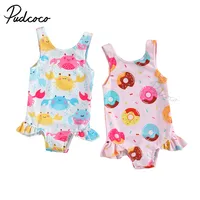 0-3Y Breathable Infant Newborn Girls One-piece Swimsuit, Summer Children Cute Crab/Donut Printing Sleeveless Swimwear Vacation 1