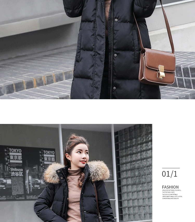 New Style WOMEN'S down Jacket Thick Raccoon Dog Large Fur Collar Long Korean-style Slim Fit Thick Hooded down Coat Fashion