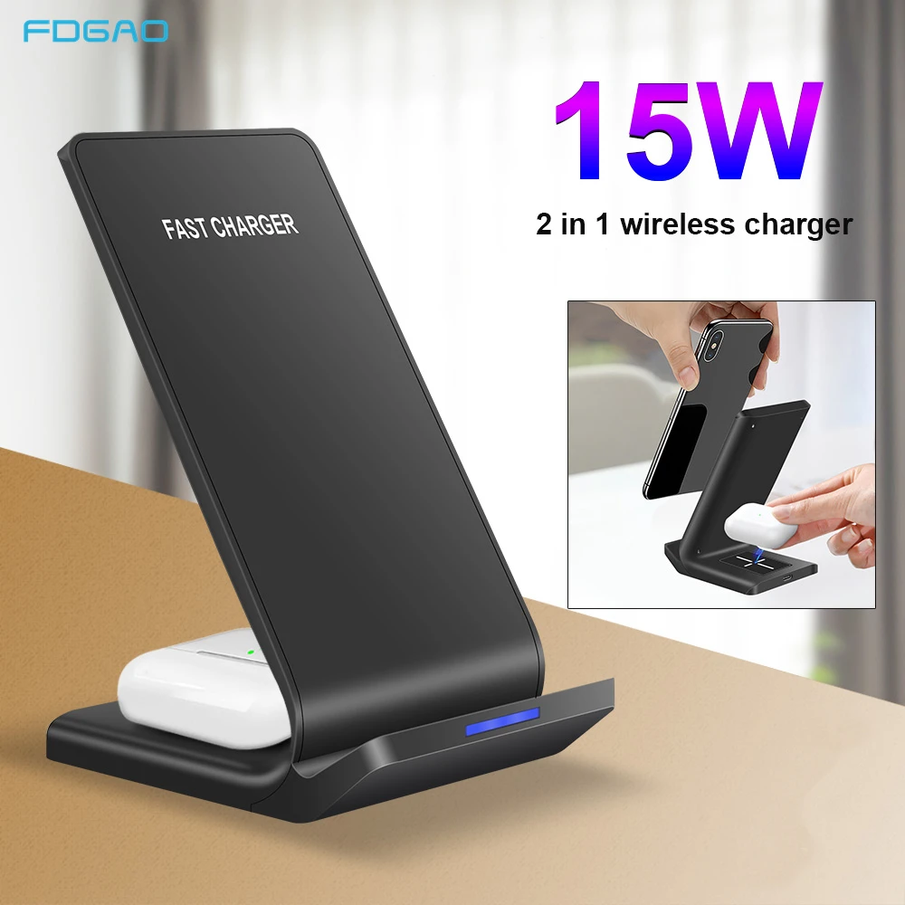 Беспроводное зарядное устройство FDGAO для iPhone 12 11 XS XR X 8 Airpods Pro Samsung S21 S20 15 Вт |