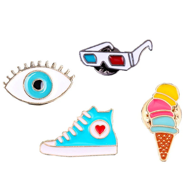 

New 1Pcs Cute Cartoon Enamel Brooch Pin Eye Shoes Ice cream Sunglasses Design Metal Brooches Pins Button Bag Accessories Jewelry