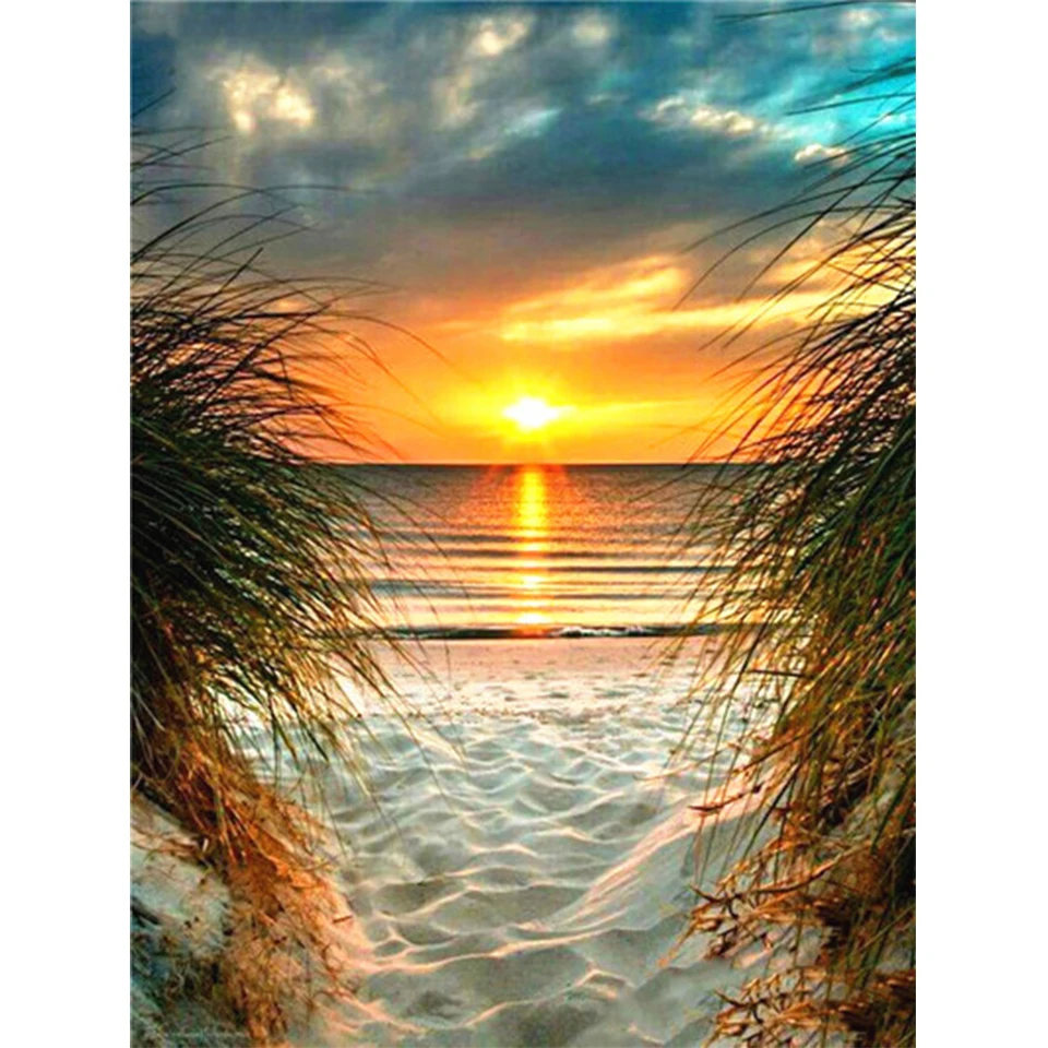 5D DIY Diamond Painting Landscape Coastal Sunset Rhinestone Picture Full Square/Round Diamond Embroidery Mosaic Decoration Gift 