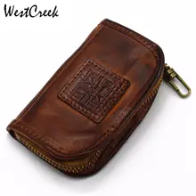 Кошелек для ключей ручной работы из натуральной коровьей кожи для мужчин и женщин в винтажном стиле на молнии, короткий Автомобильный держатель для карт, органайзер для ключей для дома, ключница