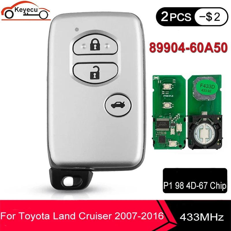 

KEYECU Keyless Go 3 Button for Toyota Land Cruiser Prado 2007-2016 Smart Key B74EA P1 98 4D-67 Chip FCC ID: 89904-60A50 F433