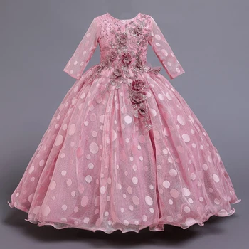 

girls mesh embroidered princess dress 2020 new children's dress for girls long-sleeved wedding dress long dress 4-14 years