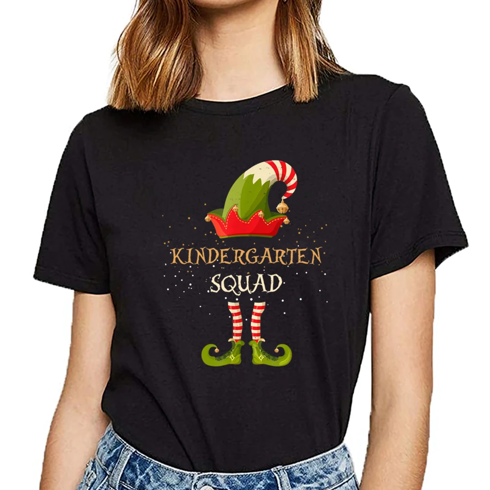 Tops T Shirt Women kindergarten squad christmas xmas elf teacher Design Black Short Female Tshirt | Женская одежда